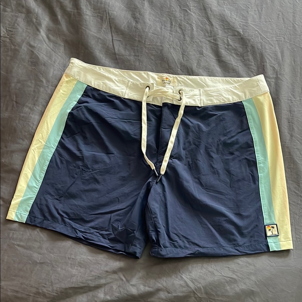 Marine Layer Blue and Cream Board Shorts Quick-Dry